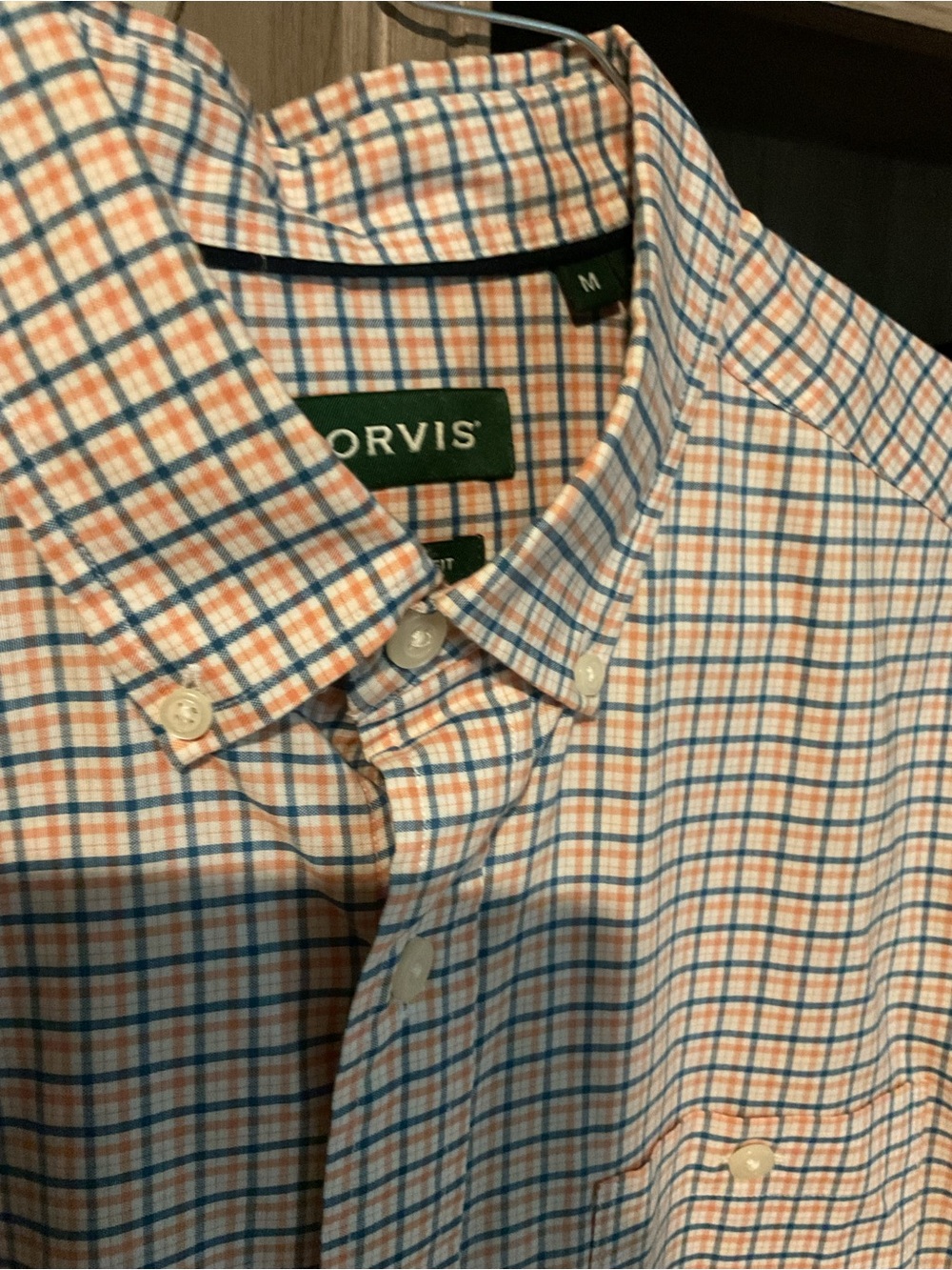 Orvis Men's Blue and Orange Plaid Button-Down Shirt